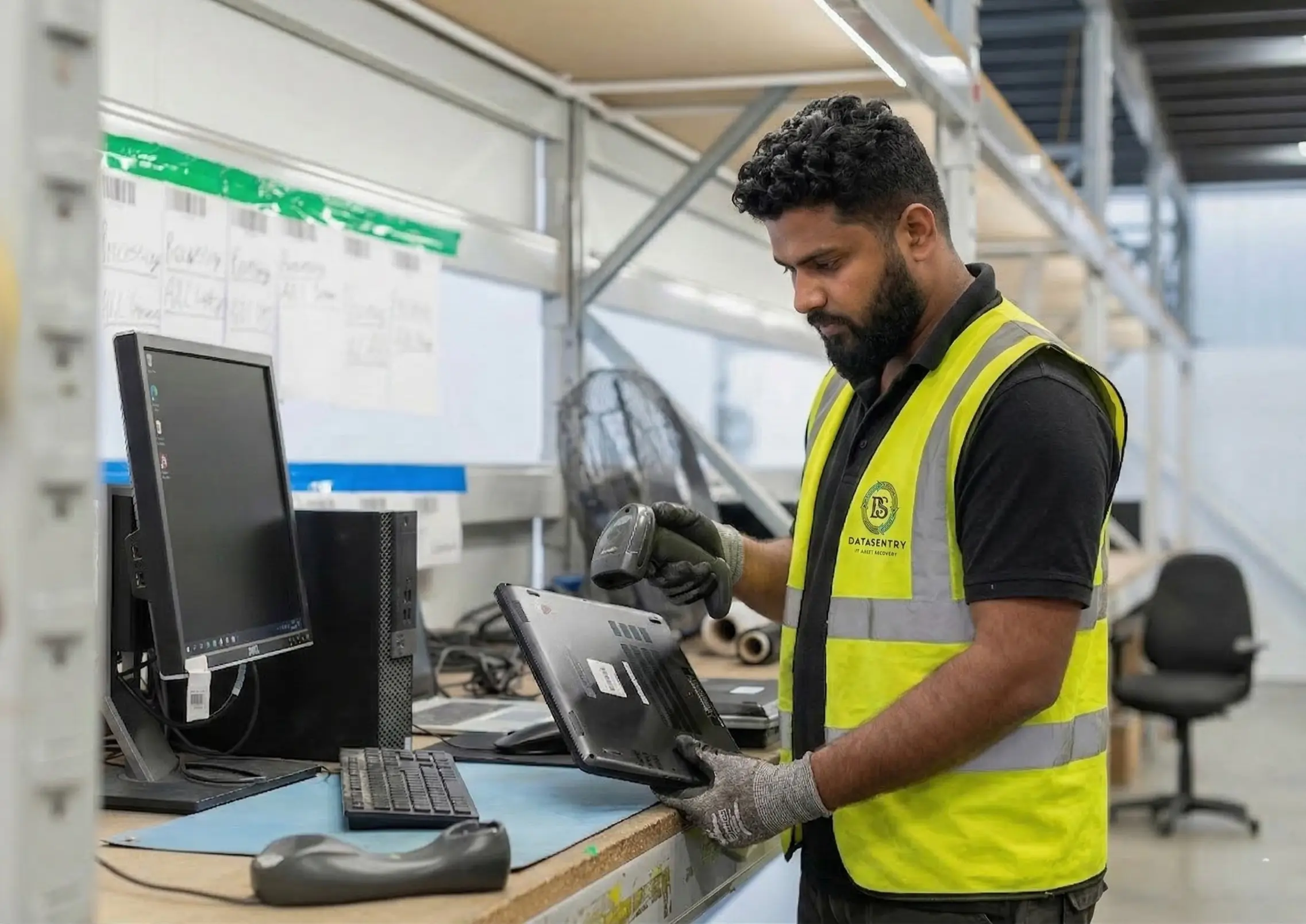 Data Sentry ITAD specialists performing secure IT asset disposition including auditing, logistics, and remarketing for enterprise clients in Dubai